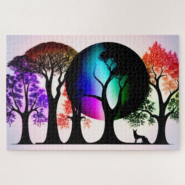 Abstract Black Tree Silhouettes with Colour Splash Jigsaw Puzzle (Horizontal)
