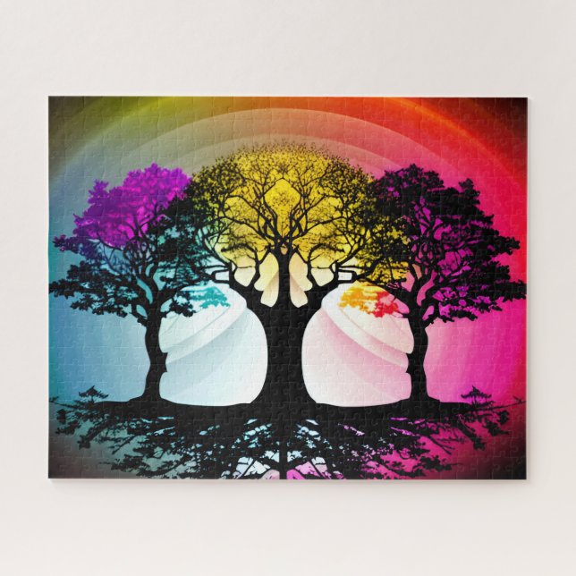 Abstract Black Trees with Purple and Yellow Colour Jigsaw Puzzle (Horizontal)
