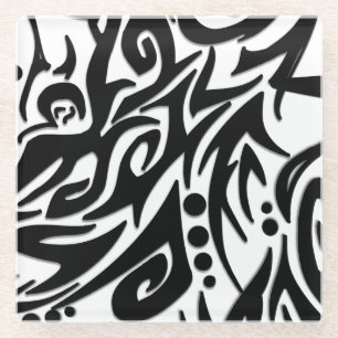 Abstract Black Tribal Glass Coaster