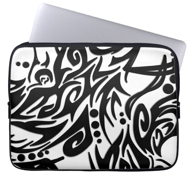Abstract Black Tribal Laptop Sleeve (Front)