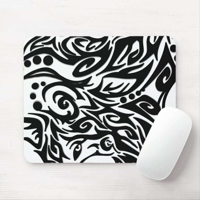 Abstract Black Tribal Mouse Pad (With Mouse)
