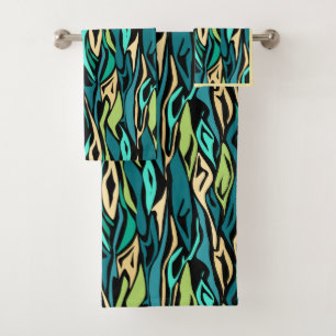 Abstract black turquoise bath towel set