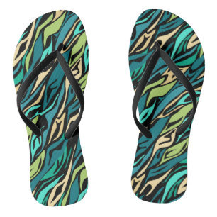 Abstract black turquoise jandals