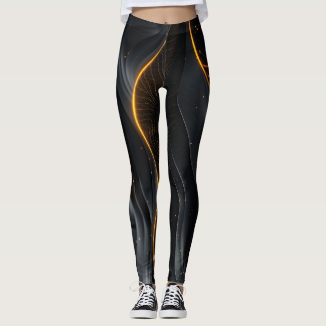 Abstract Black Wave Leggings (Front)