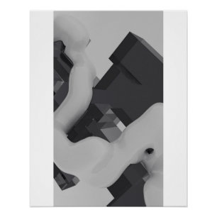 Abstract Black & White 3D Organic Geometric Art Poster