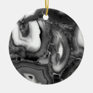 Abstract Black White agates geode  Ceramic Tree Decoration