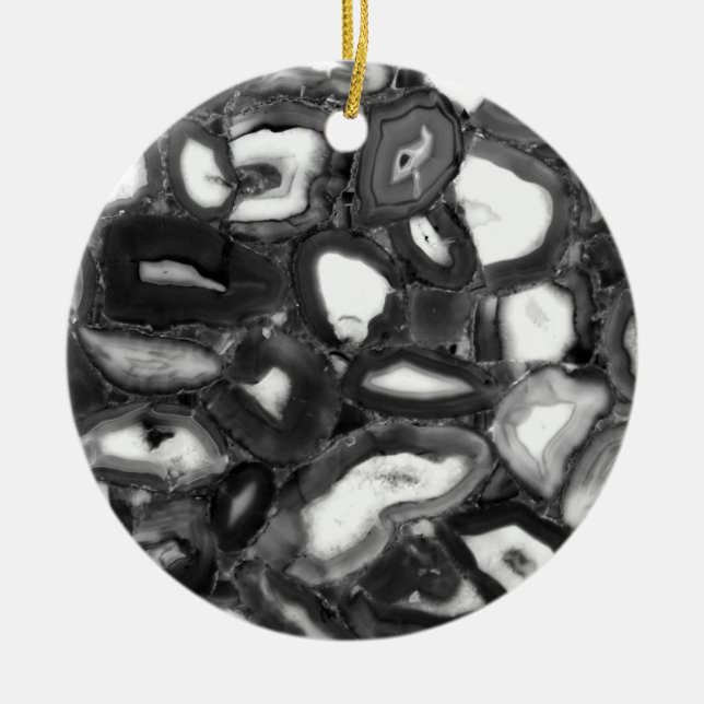 Abstract Black White agates geode  Ceramic Tree Decoration (Front)