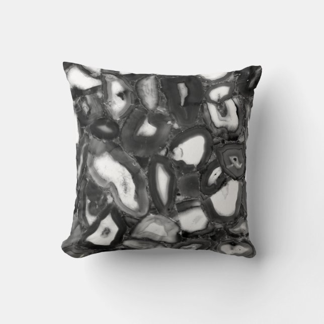 Abstract Black White agates geode  Cushion (Front)