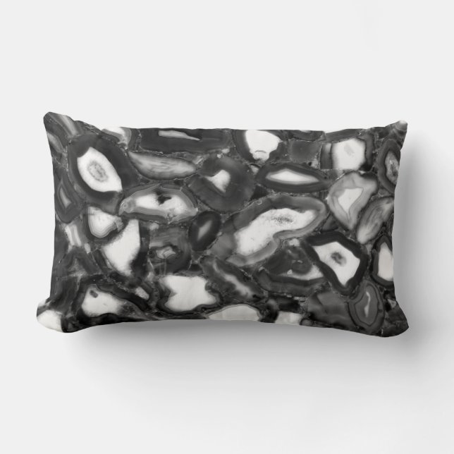 Abstract Black White agates geode  Lumbar Cushion (Front)