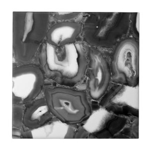 Abstract Black White agates geode Tile