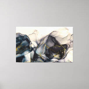 Abstract Black, White and Gold Alcohol Ink  Canvas Print