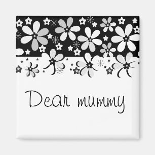 Abstract black white cartoon flowers floral design magnet