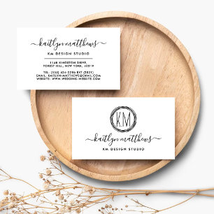 Abstract Black & White Circles Monongram Business Card