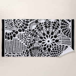 Abstract Black & White Crochet Effect Beach Towel