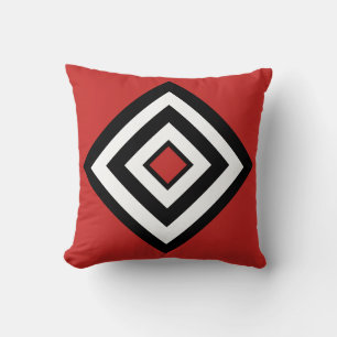 Abstract Black & White Diamonds on Crimson Red Cushion