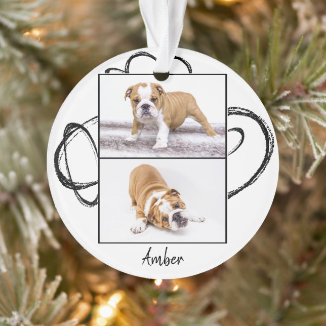 Abstract Black White Dog Photo Collage Christmas Ornament (Tree)
