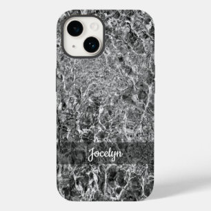 Abstract Black White Faux Marble Personalised Name Case-Mate iPhone 14 Case