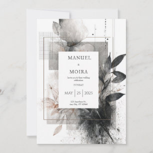 Abstract Black White Floral Geometric Wedding Invitation
