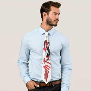 Abstract Black White Grey And Red Doodle Art Tie