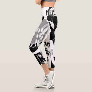 Abstract Black White Grey Capri Leggings