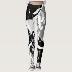 Abstract Black White Grey Leggings