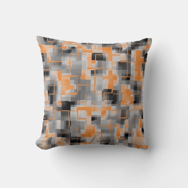 Abstract Black White Grey Orange Cushion (Front)