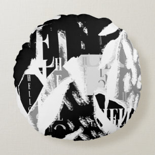 Abstract Black White Grey Round Cushion