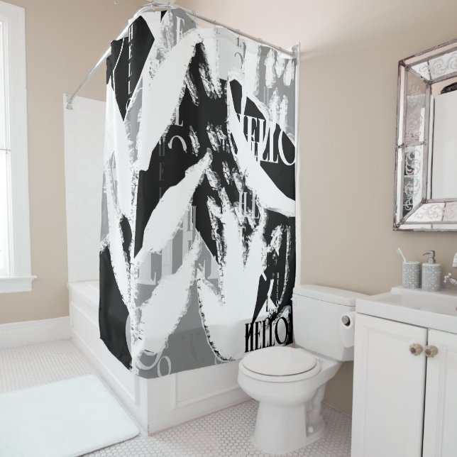 Abstract Black White Grey Shower Curtain (In Situ)