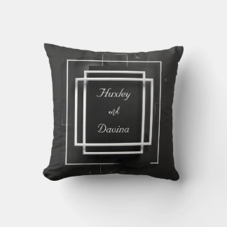 Abstract Black White Layered Geometric Frame Cushion
