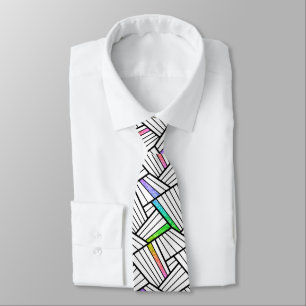 Abstract Black & White Lines Pattern Colour Accent Tie