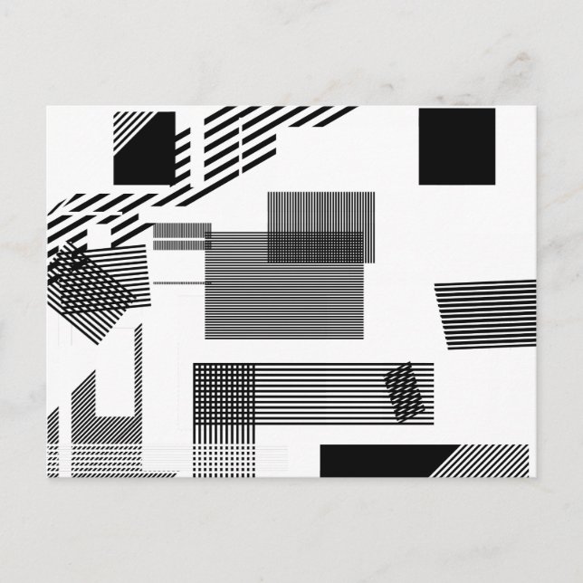 Abstract black white modern squares stripe pattern postcard (Front)