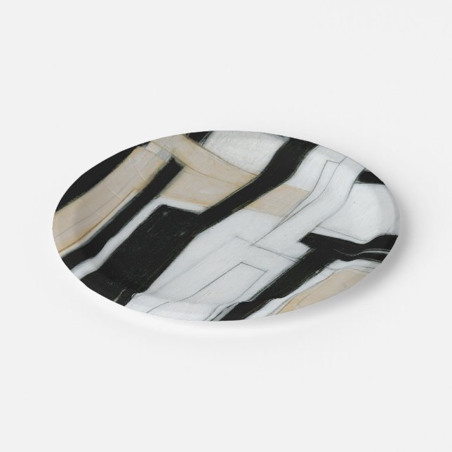 Abstract Black & White Painting Paper Plate (Angled)