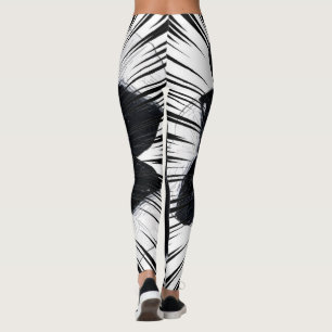 Abstract Black & White Palm Leaf Print Leggings