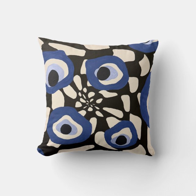 Abstract Black & White Pillow with Blue Vision Eye (Front)