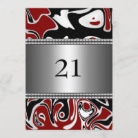 Abstract Black White Red Silver Trim 21st Birthday