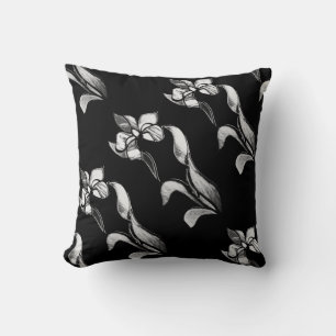 Abstract black white shine flowers on black cushion
