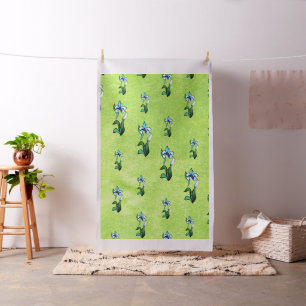 Abstract black white shine flowers on green fabric
