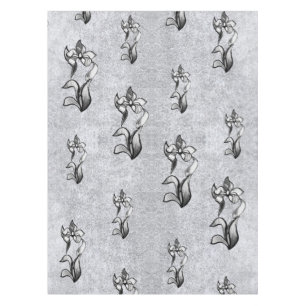 Abstract black white shine flowers on silver tablecloth