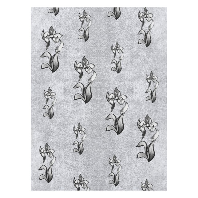 Abstract black white shine flowers on silver tablecloth (Front)