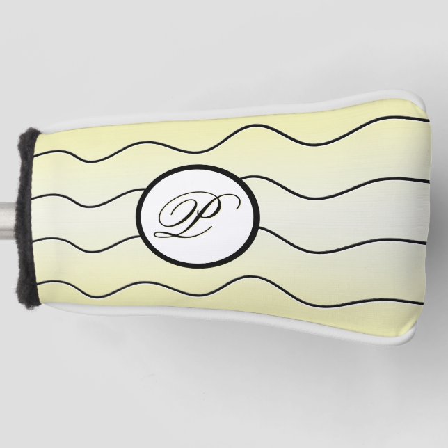 Abstract Black White Surname Initial Faded Yellow Golf Head Cover (Front)