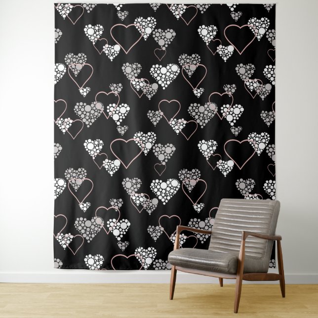 Abstract black white Valentines Day hearts love sh Tapestry (In Situ)