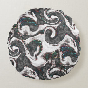 Abstract Black & White with coloured detail or fai Round Cushion