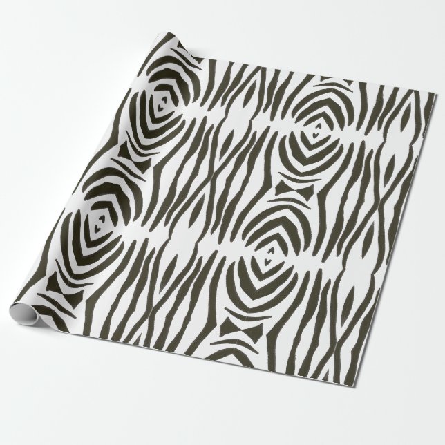 Abstract Black White Zebra Stripes Wrapping Paper (Unrolled)