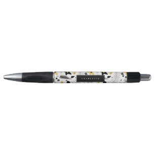 Abstract Black Yellow Grey Floral Custom Name