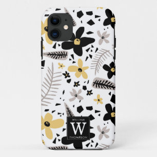 Abstract Black Yellow Grey Seamless Floral Pattern Case-Mate iPhone Case