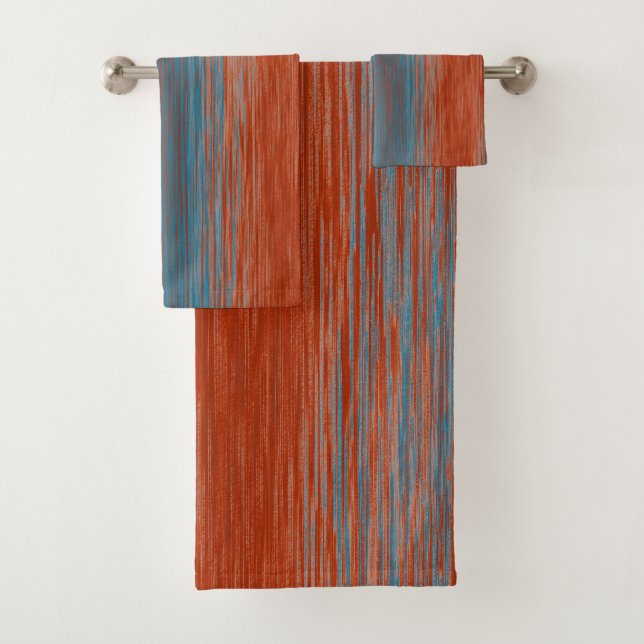 Abstract Blended Lines Red Blue Bath Towel Set (Insitu)