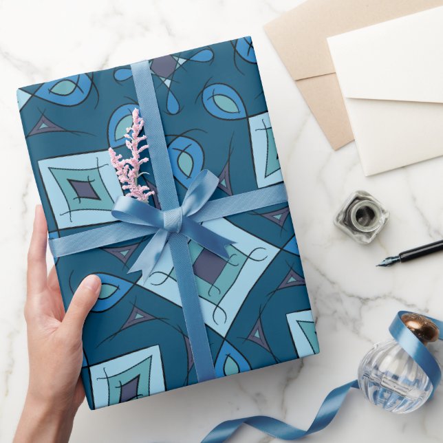 Abstract blocks, Diamonds, blue green colours, Wrapping Paper (Gifting)