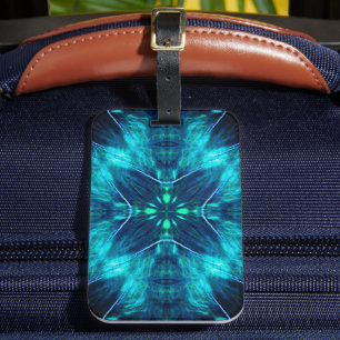 Abstract Bloom Aqua and Blue Fractal Design Luggage Tag