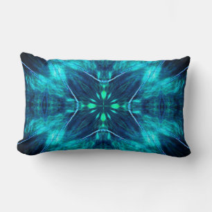 Abstract Bloom Aqua and Blue Fractal Design Lumbar Cushion