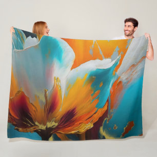 Abstract Bloom in Orange and Teal Fleece Blanket